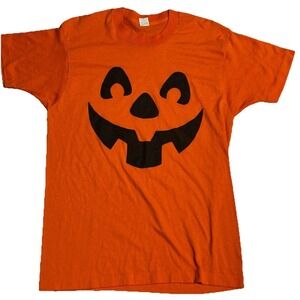 Vintage Halloween Pumpkin Face T-Shirt M Orange Made USA  Screen Stars 50/50